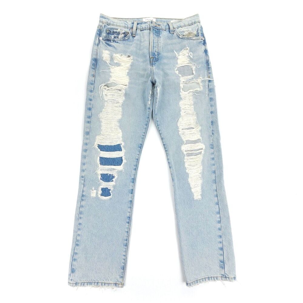 FRAME Denim Le Slouch Distressed Straight Leg Jeans Drenched 90s Grunge Baggy 26